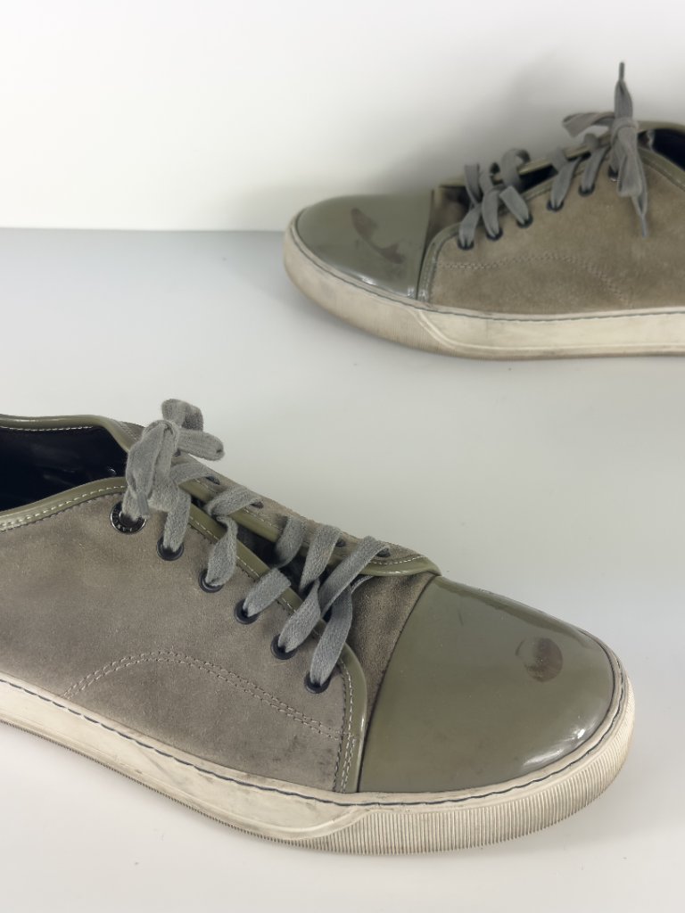 Lanvin Dbb1 Men's Gray & Olive Suede & Patent Leather Men's Sneakers Us 10 S